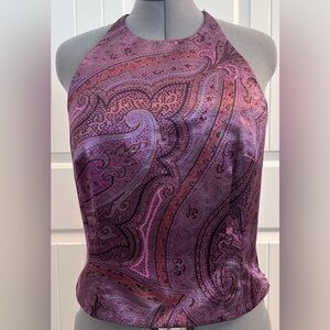 ✨ Ann Taylor Paisley Satin Sateen Silk-Feel Halter Top – Size 14 Y2K Style